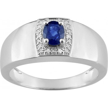 Bague COLUMBIA or blanc 750 /°° diamants saphir bleu 0.56 carat