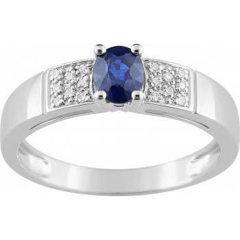 Bague COLORADO or blanc 750 /°°  diamants saphir bleu 0.47 carat