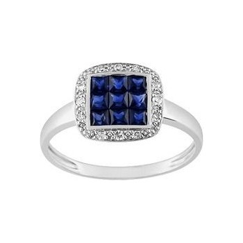 Bague BLOSSOM  or blanc 750 /°° diamants saphirs bleus 0.65 carat