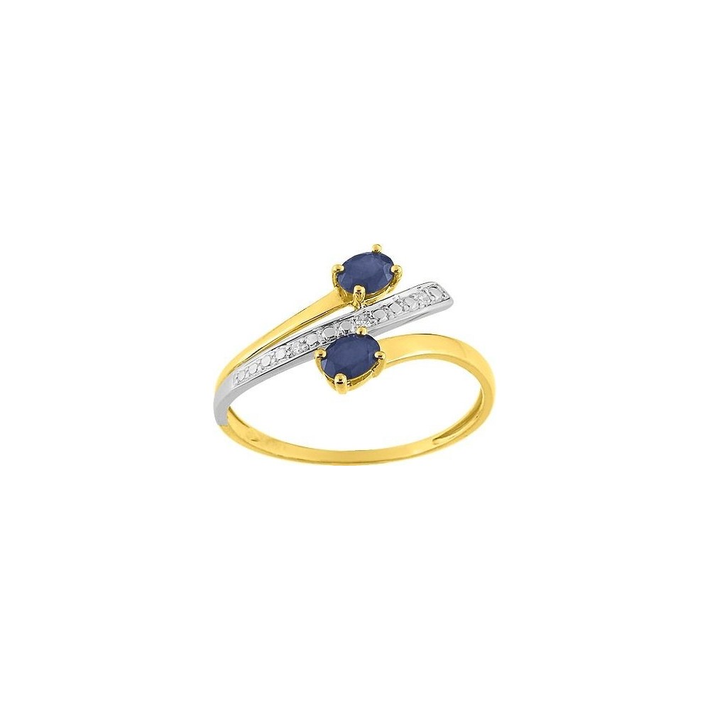 Bague BLISS or jaune 750 /°° diamants saphirs bleus