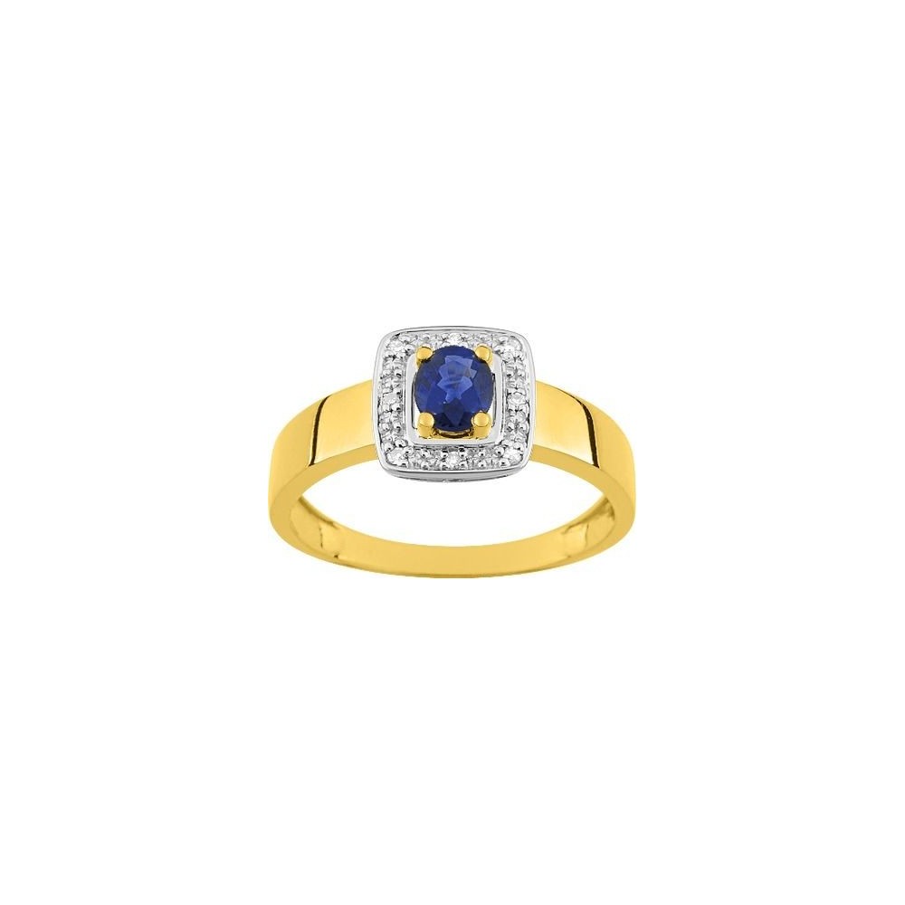 Bague ALLUREE or jaune 750 /°° diamants saphir bleu 0.47 carat