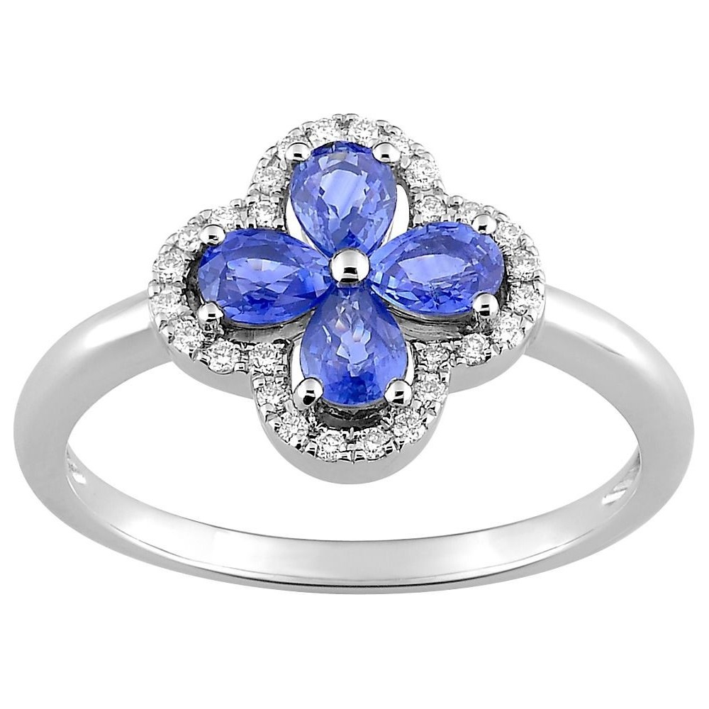 Bague JOIE or blanc 750 /°° diamants saphirs bleus 0,81 carat