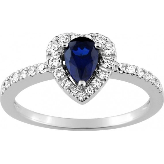 Bague BEGUIN or blanc 750 /°° diamants saphir bleu 0,70 carat