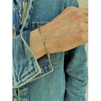 Bracelet ELVIS mailles alternées 1+3 ultra-plates or jaune 750/°° largeur 5 mm