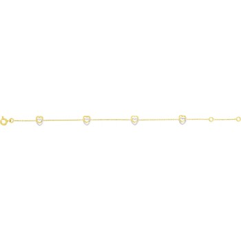 Bracelet RAFFINEE or jaune or blanc 750 /°° double cœurs