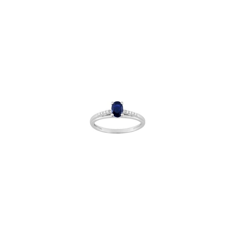 Bague MYLENE or blanc 750 /°° diamants saphir bleu 0.60 carat