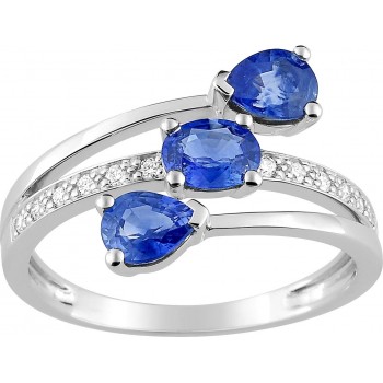 Bague ELYSEES or blanc 750 /°° diamants saphirs bleus 1,40 carat