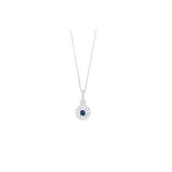 Collier SPHYNX or blanc 750/°° diamants saphir bleu 0.15 carat