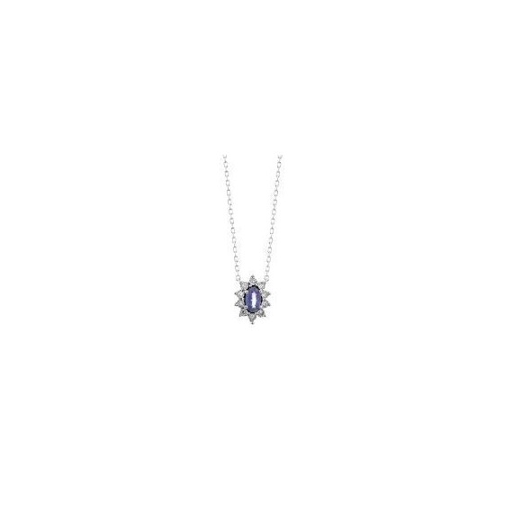 Collier PASSION  or blanc 750/°° diamants saphir bleu 0.30 carat