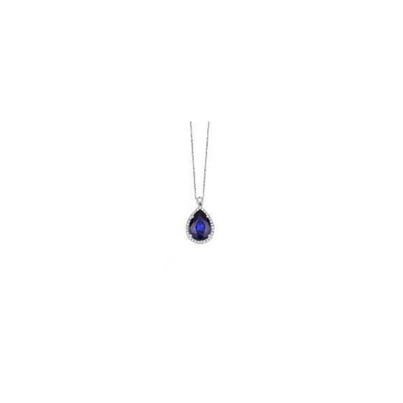 Collier NEVE or blanc 750/°° diamants saphir bleu 3.57 carats