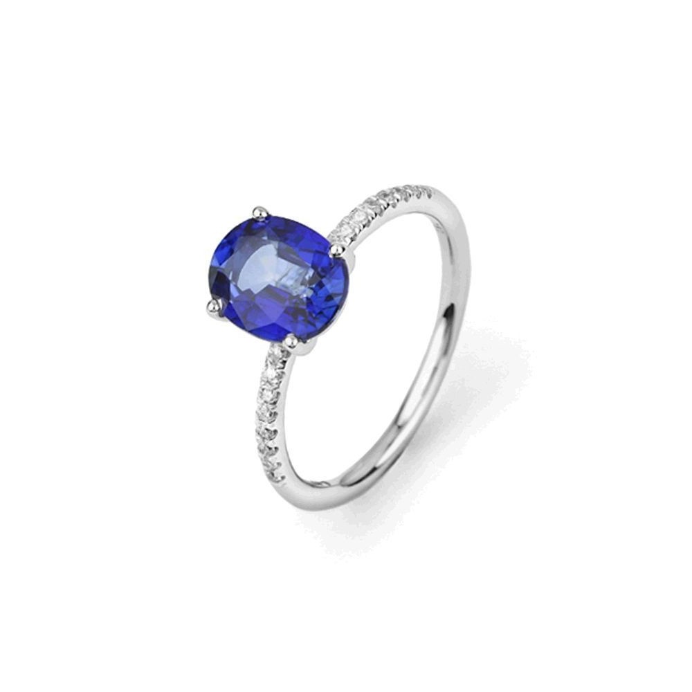 Bague MONDELLO or blanc 750 / °° diamants saphir bleu 1.05 carat