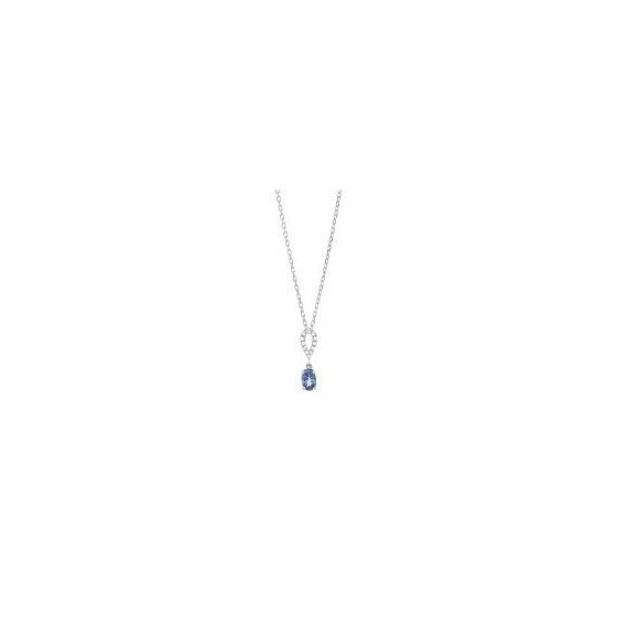 Collier or blanc 750/°° saphir bleu diamants 0.03 carat