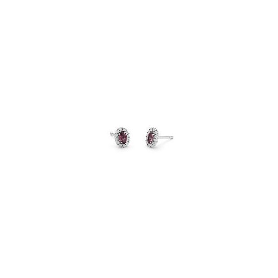 Boucles d'oreilles BENGALI or blanc 750/°° rubis diamants 0.05 carat