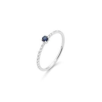 Bague LAGON or blanc 750/°° diamants saphir bleu 0.08 carat