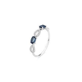 Bague SWEET or blanc 750/°° diamants saphirs bleus 0.60 carat