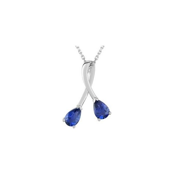 Collier AYLIN or blanc 750 /°° diamants saphirs bleus 1 carat