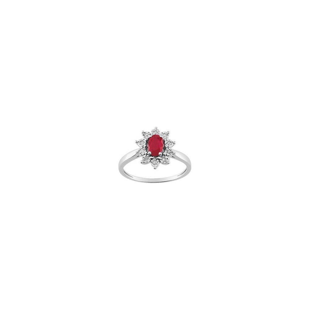 Bague PANACEA or blanc 750 /°°  diamants rubis 0.62 carat,