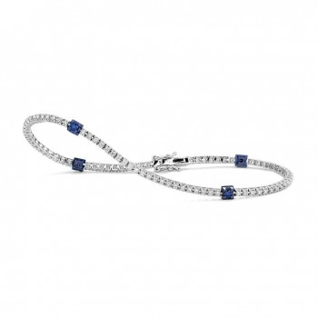 Bracelet ALIENOR or blanc 750/°° diamants 0,40 ct saphirs bleus