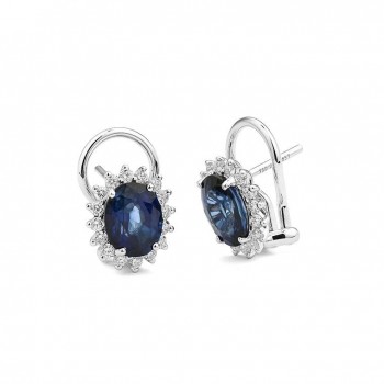 Boucles d'oreilles HERAULT or blanc 750 /°° diamants saphirs bleus 4,64 carats