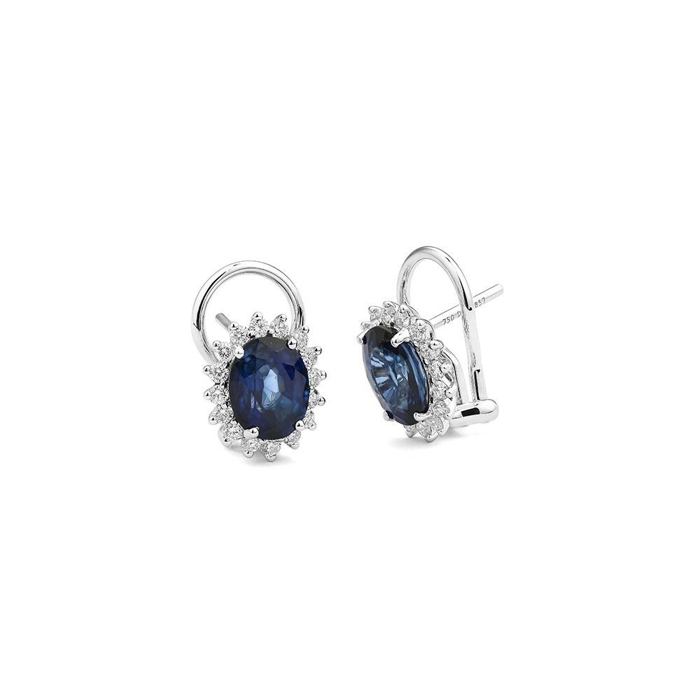 Boucles d'oreilles HERAULT or blanc 750 /°° diamants saphirs bleus 4,64 carats