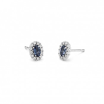 Boucles d'oreilles DURANCE or blanc 750 /°° diamants saphirs bleus 0,60 carat