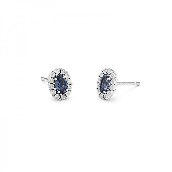 Boucles d'oreilles DURANCE or blanc 750 /°° diamants saphirs bleus 0,60 carat