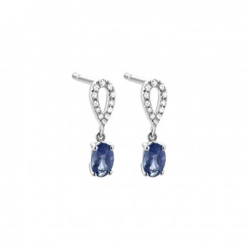 Boucles d'oreilles AVEYRON or blanc 750 /°° diamants saphirs bleus 0,60 carat