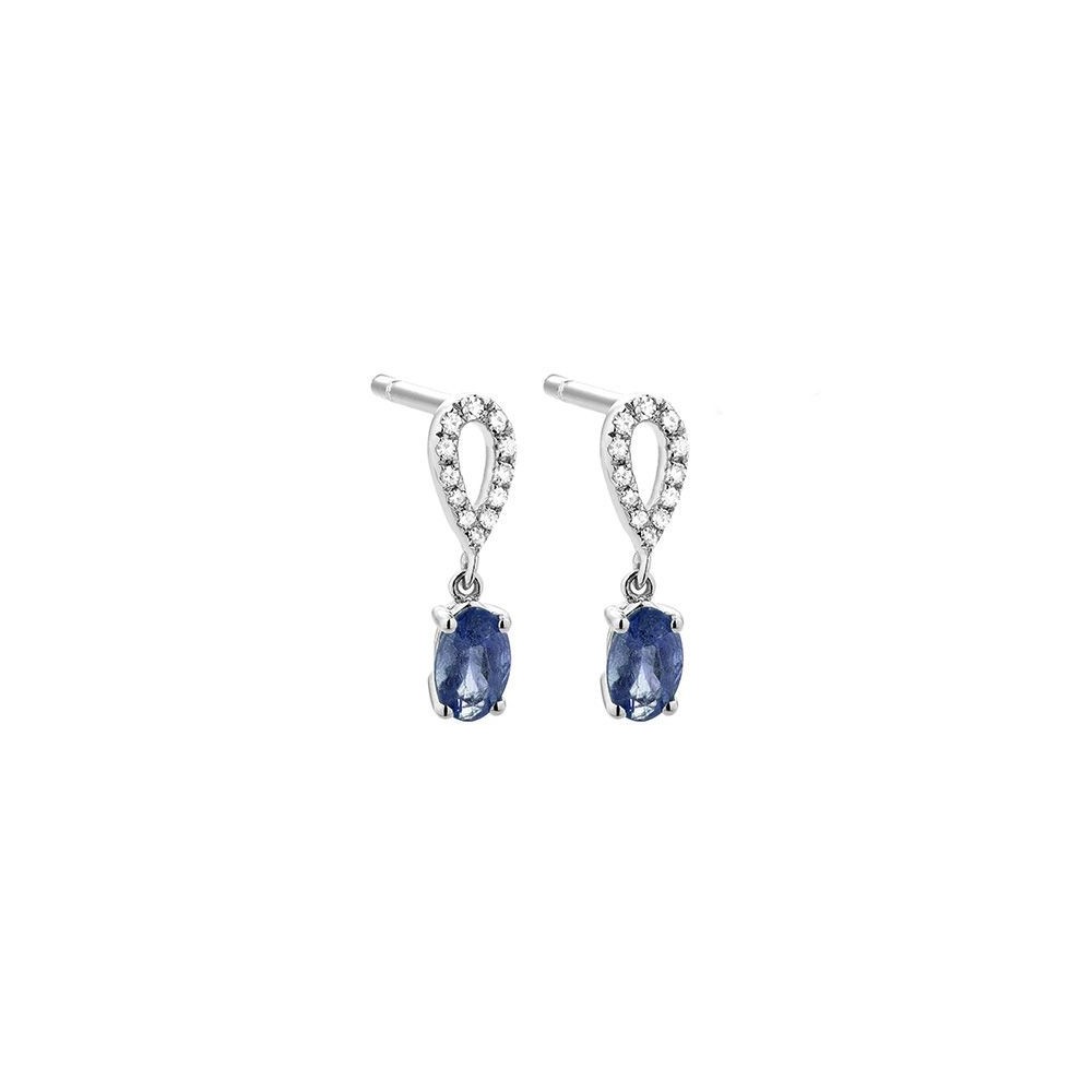 Boucles d'oreilles AVEYRON or blanc 750 /°° diamants saphirs bleus 0,60 carat