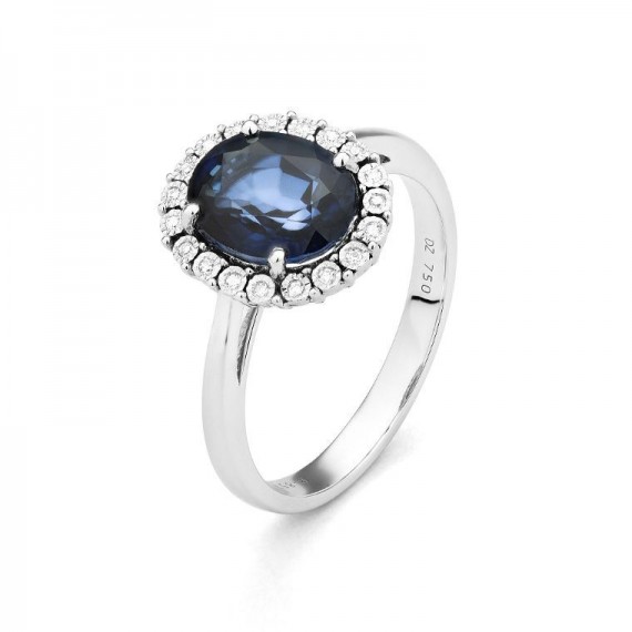 Bague SINEAD or blanc 750 /°° diamants saphir bleu 2,32 carat