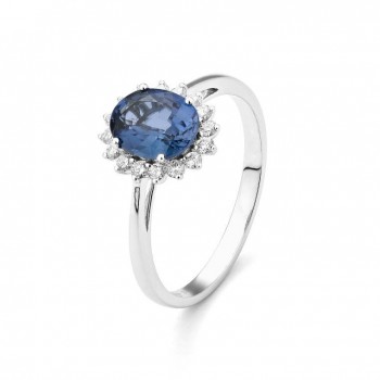 Bague MAUREEN or blanc 750 /°° diamants saphir bleu 2,32 carat