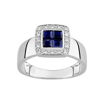 Bague TARAVO  or blanc 750/°° diamants saphirs bleus 0.70 carat