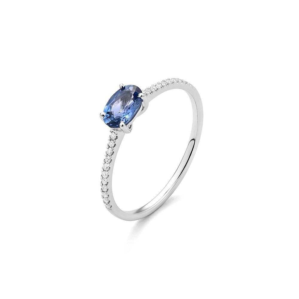 Bague NOBLESSE or blanc 750 /°° diamants saphir bleu