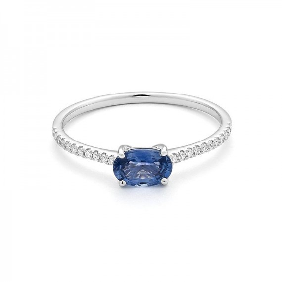 Bague NOBLESSE or blanc 750 /°° diamants saphir bleu