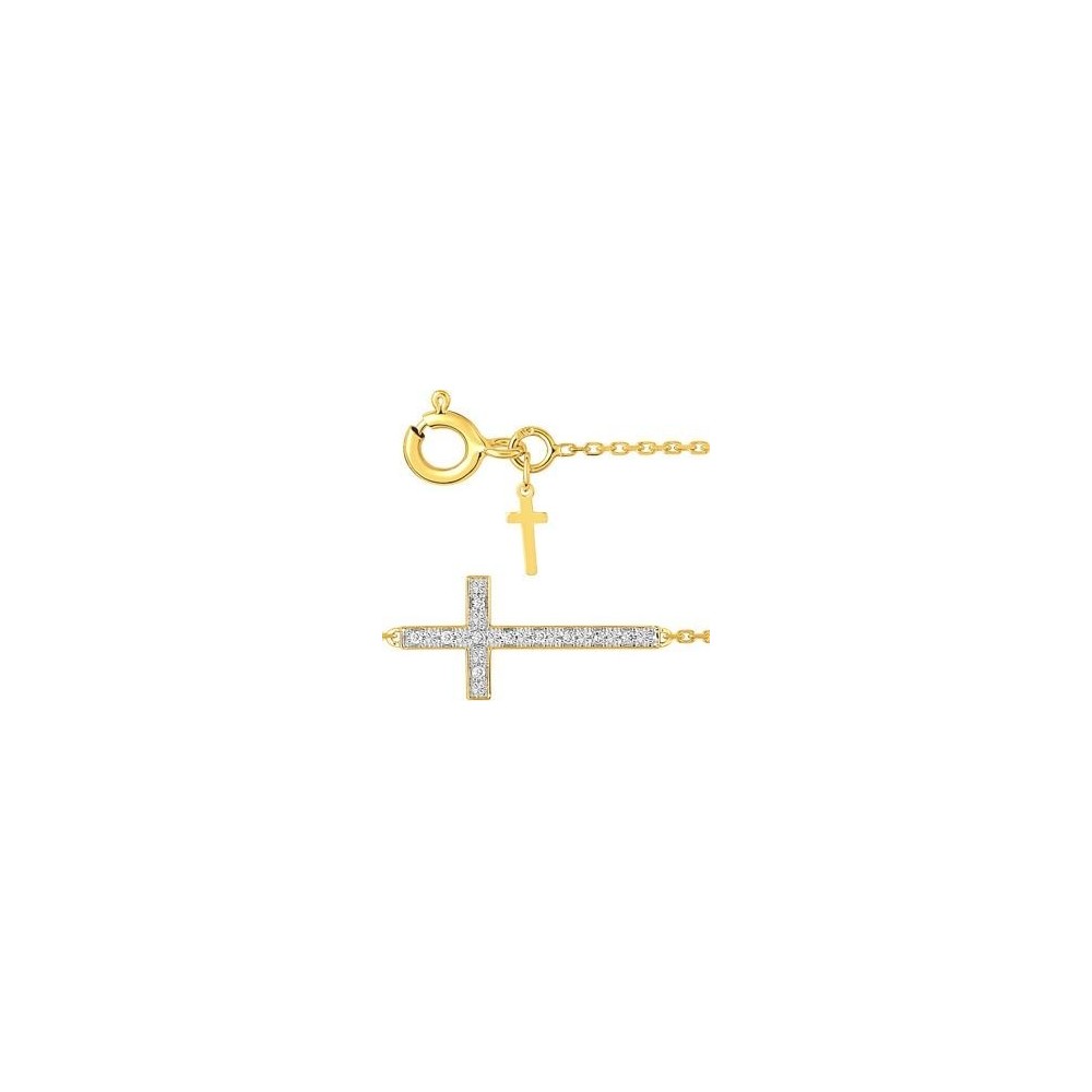 Bracelet CROSS  or jaune or blanc 750 /°° croix diamants 0.04 carat
