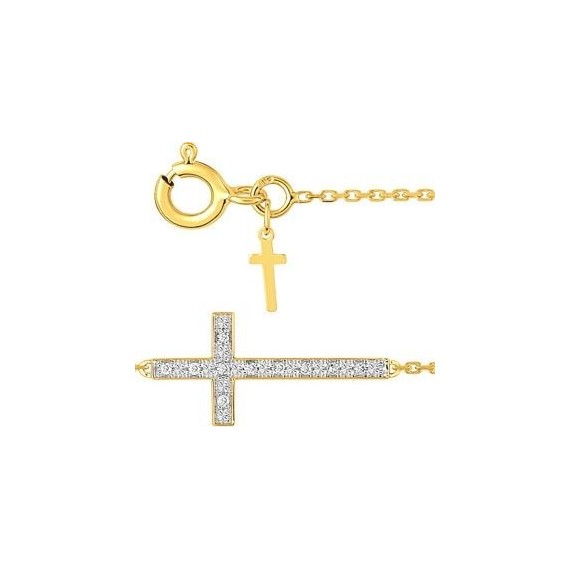 Bracelet CROSS  or jaune or blanc 750 /°° croix diamants 0.04 carat