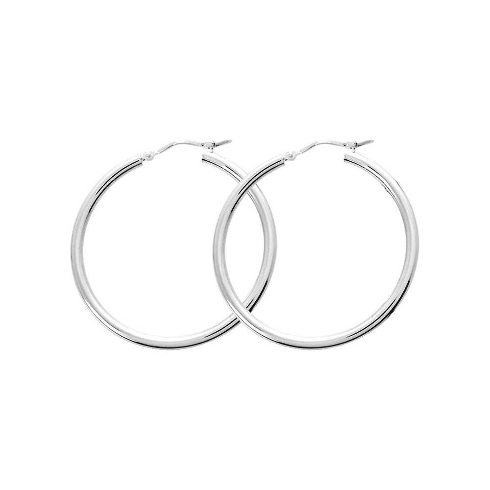 Créoles MARTIGUES or blanc 750 /°° systèmes Vector fil rond 2.3 mm diamètre 30 mm