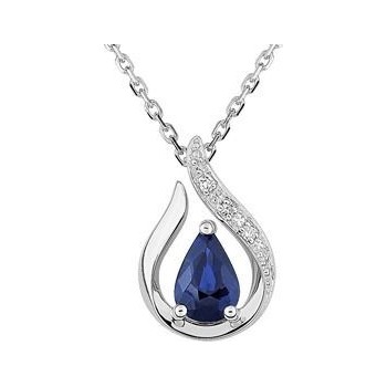 Collier MINA or blanc 750 /°° diamants saphir bleu 0.50 carat