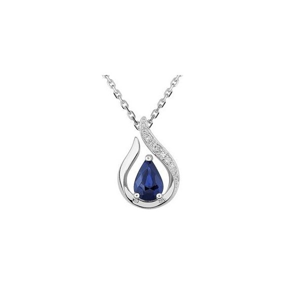 Collier MINA or blanc 750 /°° diamants saphir bleu 0.50 carat