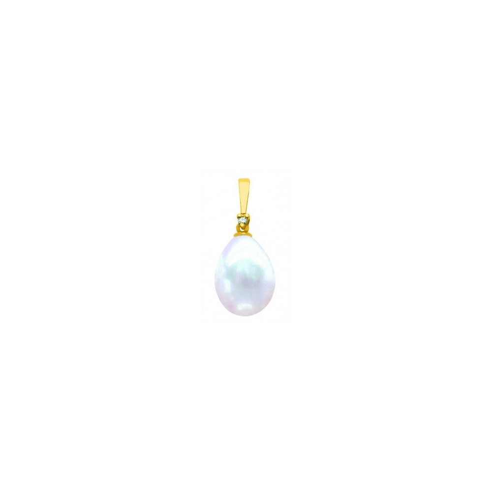 Pendentif SALIA perle de culture forme poire diamant or jaune 750/°° 18 carat diamètre 9/10 mm