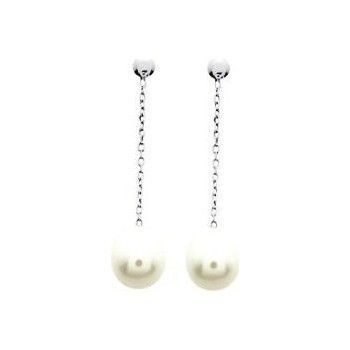 Boucles d'oreilles ATTOL perles de culture forme poire or blanc 750/°° 18 carat diamètre 8/9 mm