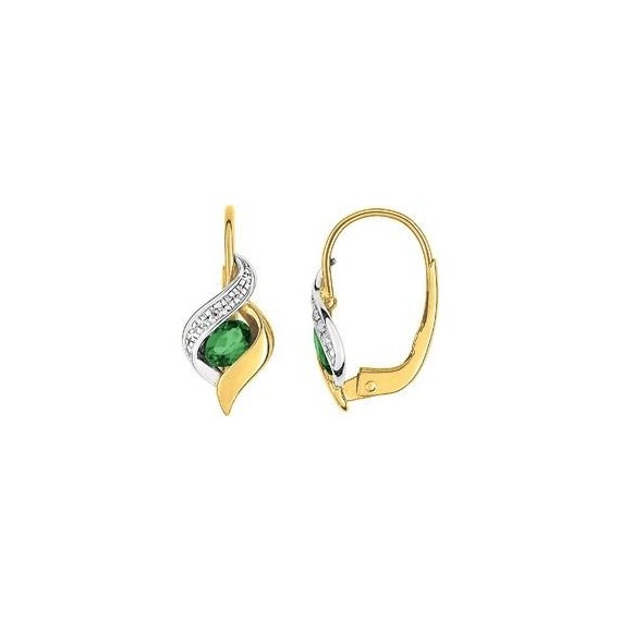 Boucles d'oreilles APT or jaune 750 /°° diamants émeraudes